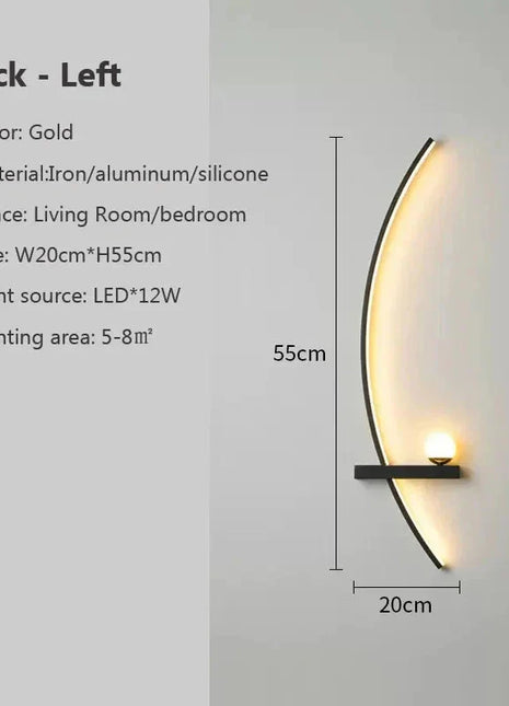 Modern LED Wall Lamp – Minimalist Art Design for Bedroom, Living Room, and Bathroom, Gold/Black